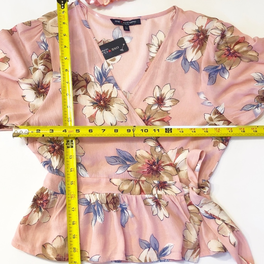 Floral Print Wrap Front Ruffled Hem Blouse - Picture 7 of 7